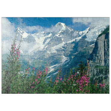 Darstellung des Puzzle Motivs puzzleplate Blick von Mürren auf Eiger, Mönch und Jungfrau, Kanton Bern, Schweiz 200 Puzzle