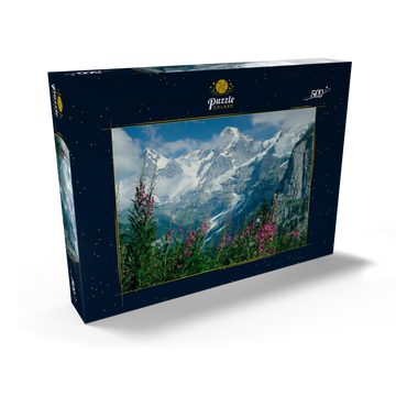 Darstellung des Puzzle Motivs Blick von Mürren auf Eiger, Mönch und Jungfrau, Kanton Bern, Schweiz 500 Puzzle Schachtel Ansicht2