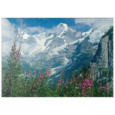 Darstellung des Puzzle Motivs puzzleplate Blick von Mürren auf Eiger, Mönch und Jungfrau, Kanton Bern, Schweiz 500 Puzzle