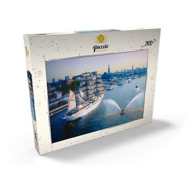 Darstellung des Puzzle Motivs Begrüßung der Sea Cloud an den St. Pauli Landungsbrücken, Hamburg, Deutschland 200 Puzzle Schachtel Ansicht2