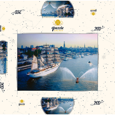 Darstellung des Puzzle Motivs Begrüßung der Sea Cloud an den St. Pauli Landungsbrücken, Hamburg, Deutschland 200 Puzzle Schachtel 3D Modell