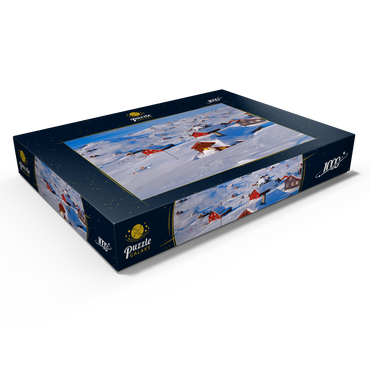 Darstellung des Puzzle Motivs Blick über das Hüttendorf Ustaoset, Buskerud, Hallingdal, Norwegen 1000 Puzzle Schachtel Ansicht1