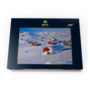 Darstellung des Puzzle Motivs Blick über das Hüttendorf Ustaoset, Buskerud, Hallingdal, Norwegen 1000 Puzzle Schachtel Ansicht3