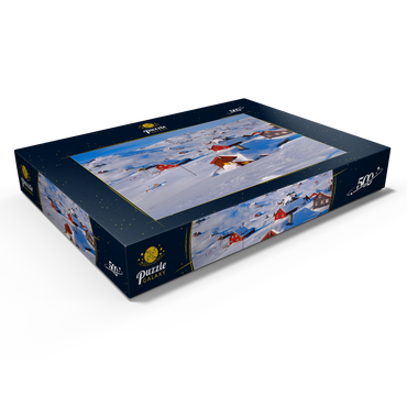 Darstellung des Puzzle Motivs Blick über das Hüttendorf Ustaoset, Buskerud, Hallingdal, Norwegen 500 Puzzle Schachtel Ansicht1