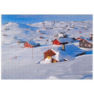 Darstellung des Puzzle Motivs puzzleplate Blick über das Hüttendorf Ustaoset, Buskerud, Hallingdal, Norwegen 500 Puzzle