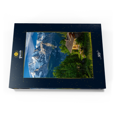 Darstellung des Puzzle Motivs Isenfluh, Weiler Sulwald (1520m) Hütte gegen Jungfrau (4158m) 500 Puzzle Schachtel Ansicht3