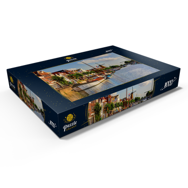 Darstellung des Puzzle Motivs Hafen im Stadtteil Delfshaven mit der Windmühle de Disteleerketel, Rotterdam 1000 Puzzle Schachtel Ansicht1