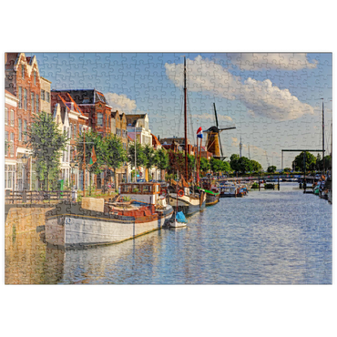 Darstellung des Puzzle Motivs puzzleplate Hafen im Stadtteil Delfshaven mit der Windmühle de Disteleerketel, Rotterdam 500 Puzzle