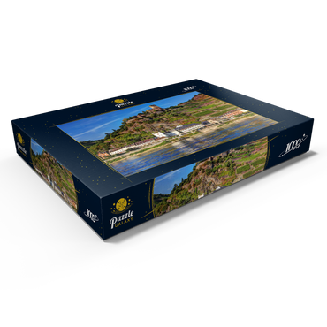 Darstellung des Puzzle Motivs Blick über den Rhein mit Burg Gutenfels in Kaub, Rheintal 1000 Puzzle Schachtel Ansicht1