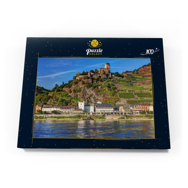 Darstellung des Puzzle Motivs Blick über den Rhein mit Burg Gutenfels in Kaub, Rheintal 100 Puzzle Schachtel Ansicht3
