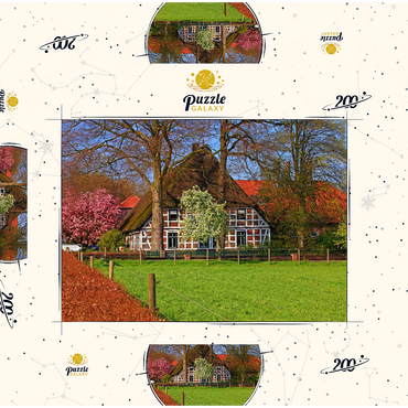 Darstellung des Puzzle Motivs Bauernhaus in Sauensiek, Niedersachsen, Deutschland 200 Puzzle Schachtel 3D Modell