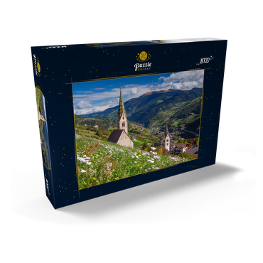 Darstellung des Puzzle Motivs Villanders gegen Klausen und Kloster Säben, Provinz Bozen, Trentino-Südtirol 1000 Puzzle Schachtel Ansicht2