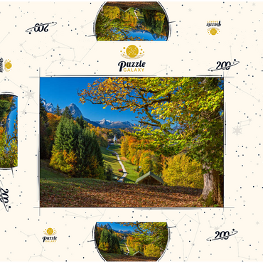 Darstellung des Puzzle Motivs Wamberg (996m), Kirche St. Anna (1721) gegen Daniel (2340m), Garmisch-Partenkirchen, Oberbayern 200 Puzzle Schachtel 3D Modell