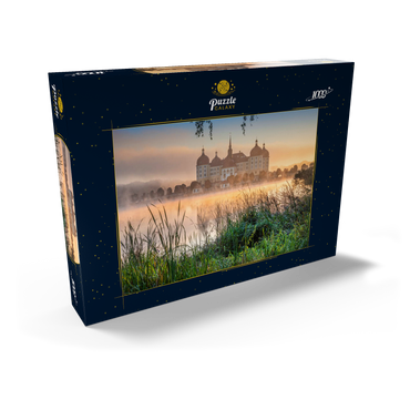 Darstellung des Puzzle Motivs Morgenstimmung am Schlossteich mit dem Barockschloss nahe Dresden 1000 Puzzle Schachtel Ansicht2