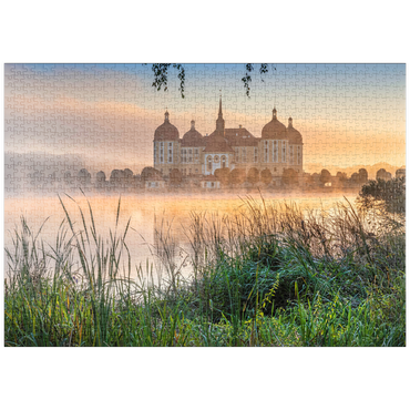 Darstellung des Puzzle Motivs puzzleplate Morgenstimmung am Schlossteich mit dem Barockschloss nahe Dresden 1000 Puzzle
