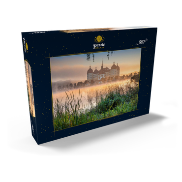 Darstellung des Puzzle Motivs Morgenstimmung am Schlossteich mit dem Barockschloss nahe Dresden 500 Puzzle Schachtel Ansicht2