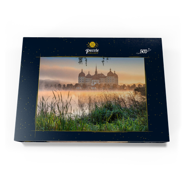 Darstellung des Puzzle Motivs Morgenstimmung am Schlossteich mit dem Barockschloss nahe Dresden 500 Puzzle Schachtel Ansicht3