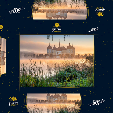 Darstellung des Puzzle Motivs Morgenstimmung am Schlossteich mit dem Barockschloss nahe Dresden 500 Puzzle Schachtel 3D Modell