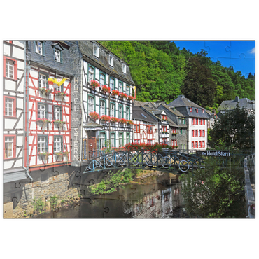 Darstellung des Puzzle Motivs puzzleplate Fachwerkhäuser an der Rur, Monschau 100 Puzzle