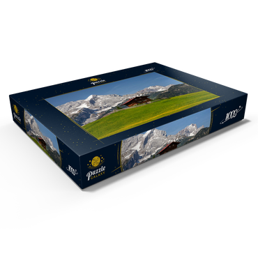 Darstellung des Puzzle Motivs Am Eckbauer (1236m) gegen Alpspitze (2628m) und Zugspitze (2962m), Garmisch-Partenkirchen 1000 Puzzle Schachtel Ansicht1