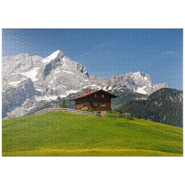 Darstellung des Puzzle Motivs puzzleplate Am Eckbauer (1236m) gegen Alpspitze (2628m) und Zugspitze (2962m), Garmisch-Partenkirchen 1000 Puzzle