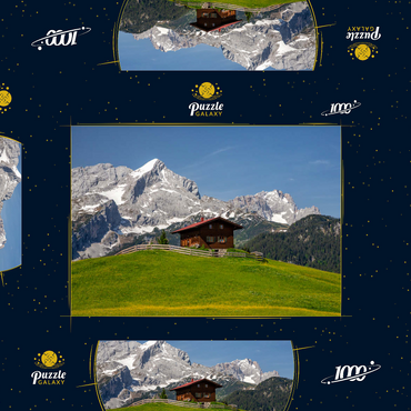 Darstellung des Puzzle Motivs Am Eckbauer (1236m) gegen Alpspitze (2628m) und Zugspitze (2962m), Garmisch-Partenkirchen 1000 Puzzle Schachtel 3D Modell