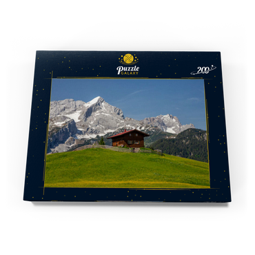 Darstellung des Puzzle Motivs Am Eckbauer (1236m) gegen Alpspitze (2628m) und Zugspitze (2962m), Garmisch-Partenkirchen 200 Puzzle Schachtel Ansicht3