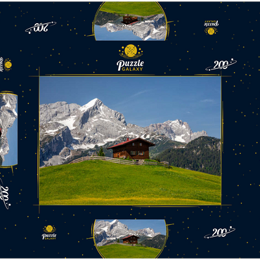 Darstellung des Puzzle Motivs Am Eckbauer (1236m) gegen Alpspitze (2628m) und Zugspitze (2962m), Garmisch-Partenkirchen 200 Puzzle Schachtel 3D Modell