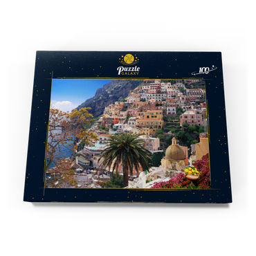 Darstellung des Puzzle Motivs Blick auf den Strand und Ort Positano, Halbinsel von Sorrent, Italien 100 Puzzle Schachtel Ansicht3