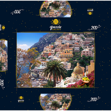 Darstellung des Puzzle Motivs Blick auf den Strand und Ort Positano, Halbinsel von Sorrent, Italien 200 Puzzle Schachtel 3D Modell