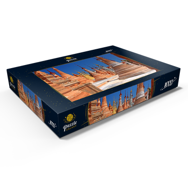 Darstellung des Puzzle Motivs Pagodenwald von Stupas der Shwe-Indein-Pagode beim Dorf Indein am Inle See, Shan Staat, Myanmar (Burma) 1000 Puzzle Schachtel Ansicht1