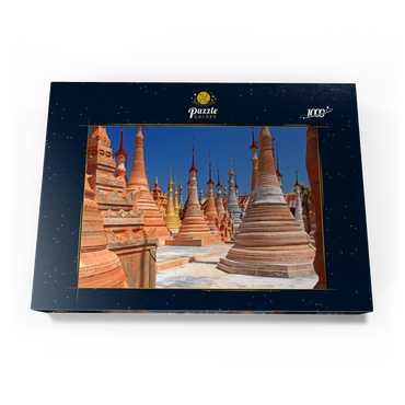 Darstellung des Puzzle Motivs Pagodenwald von Stupas der Shwe-Indein-Pagode beim Dorf Indein am Inle See, Shan Staat, Myanmar (Burma) 1000 Puzzle Schachtel Ansicht3