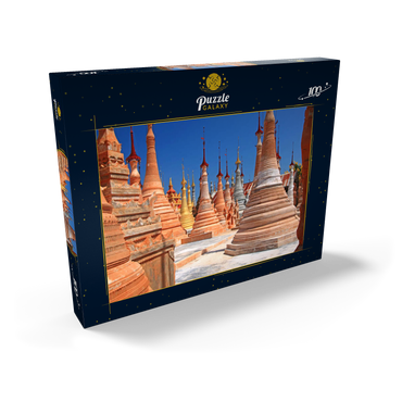 Darstellung des Puzzle Motivs Pagodenwald von Stupas der Shwe-Indein-Pagode beim Dorf Indein am Inle See, Shan Staat, Myanmar (Burma) 100 Puzzle Schachtel Ansicht2