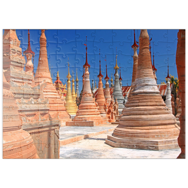 Darstellung des Puzzle Motivs puzzleplate Pagodenwald von Stupas der Shwe-Indein-Pagode beim Dorf Indein am Inle See, Shan Staat, Myanmar (Burma) 100 Puzzle