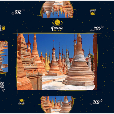 Darstellung des Puzzle Motivs Pagodenwald von Stupas der Shwe-Indein-Pagode beim Dorf Indein am Inle See, Shan Staat, Myanmar (Burma) 200 Puzzle Schachtel 3D Modell