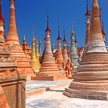 Darstellung des Puzzle Motivs Pagodenwald von Stupas der Shwe-Indein-Pagode beim Dorf Indein am Inle See, Shan Staat, Myanmar (Burma) 500 Puzzle 3D Modell