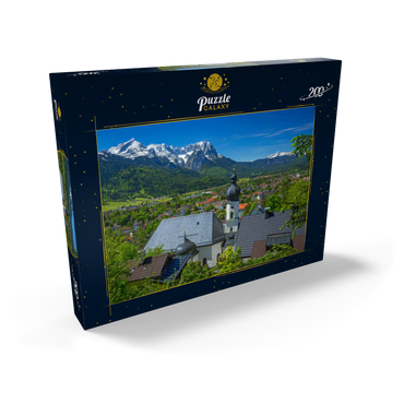 Darstellung des Puzzle Motivs Kirche St. Anton gegen Zugspitzgruppe (2962m) und Daniel (2342m) in Tirol 200 Puzzle Schachtel Ansicht2