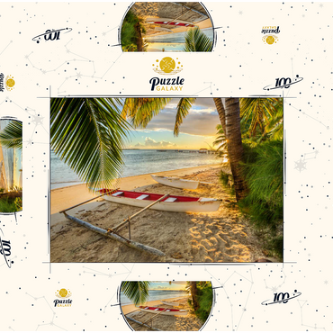 Darstellung des Puzzle Motivs Palmenstrand am Hotel Les Tipaniers am Hauru Point, Insel Moorea 100 Puzzle Schachtel 3D Modell