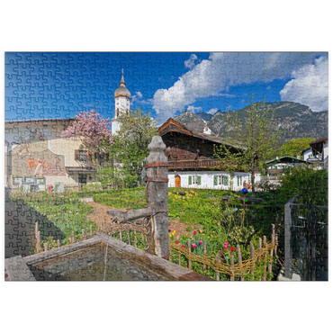 Darstellung des Puzzle Motivs puzzleplate Polznkasparhaus mit Kirche St. Martin am Mohrenplatz in Garmisch-Partenkirchen 500 Puzzle