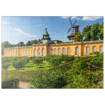 Darstellung des Puzzle Motivs puzzleplate Rokokopalast Neue Kammern mit der Windmühle im Schlosspark von Potsdam 100 Puzzle