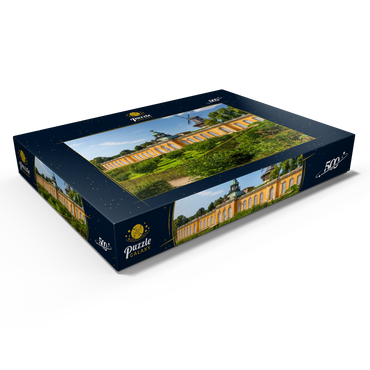 Darstellung des Puzzle Motivs Rokokopalast Neue Kammern mit der Windmühle im Schlosspark von Potsdam 500 Puzzle Schachtel Ansicht1