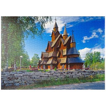 Darstellung des Puzzle Motivs puzzleplate Stabkirche in Heddal, Ortsteil von Notodden 1000 Puzzle