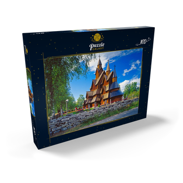Darstellung des Puzzle Motivs Stabkirche in Heddal, Ortsteil von Notodden 100 Puzzle Schachtel Ansicht2