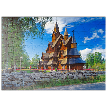 Darstellung des Puzzle Motivs puzzleplate Stabkirche in Heddal, Ortsteil von Notodden 100 Puzzle
