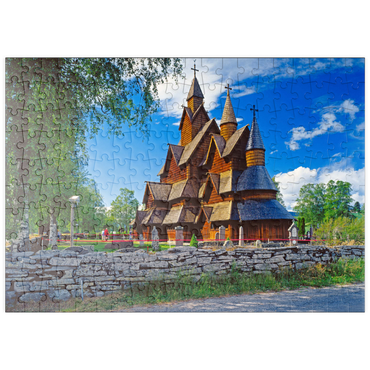 Darstellung des Puzzle Motivs puzzleplate Stabkirche in Heddal, Ortsteil von Notodden 200 Puzzle