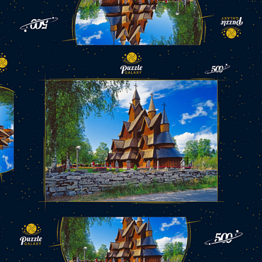 Darstellung des Puzzle Motivs Stabkirche in Heddal, Ortsteil von Notodden 500 Puzzle Schachtel 3D Modell