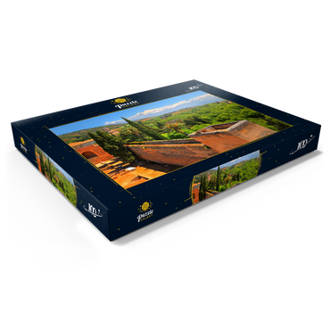 Darstellung des Puzzle Motivs Blick von der Alcazaba der Alhambra zur Sierra Nevada, Granada, Andalusien, Spanien 100 Puzzle Schachtel Ansicht1