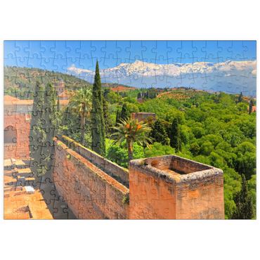 Darstellung des Puzzle Motivs puzzleplate Blick von der Alcazaba der Alhambra zur Sierra Nevada, Granada, Andalusien, Spanien 200 Puzzle