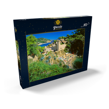 Darstellung des Puzzle Motivs Blick über die Altstadt Vila Vella und Strand Es Codolar, Tossa de Mar, Spanien 100 Puzzle Schachtel Ansicht2