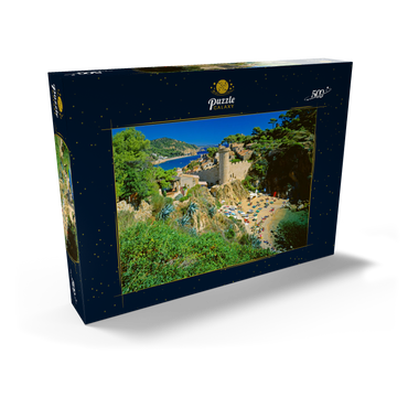 Darstellung des Puzzle Motivs Blick über die Altstadt Vila Vella und Strand Es Codolar, Tossa de Mar, Spanien 500 Puzzle Schachtel Ansicht2